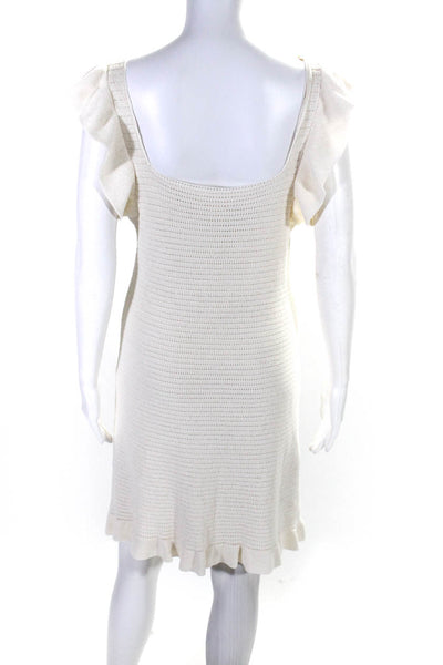 Anthropologie Women's Square Neck Sleeveless Knit Ruffle Mini Dress Cream Size M