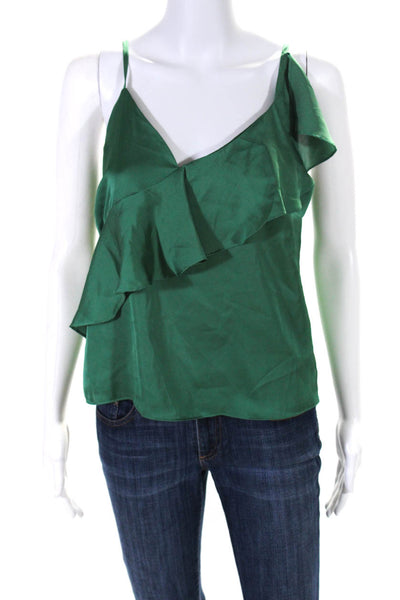 Lovers + Friends Womens Surplice Satin Ruffle Cami Tank Top Green Size Small