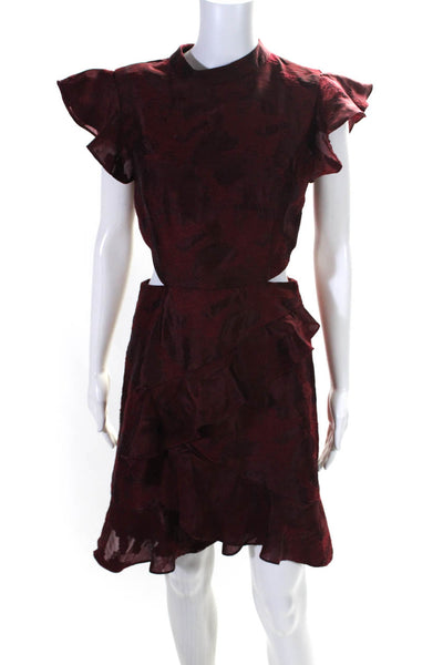 C/MEO Collective Womens Flutter Sleeve Jacquard Cutout A Line Dress Red Medium