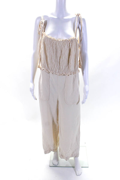 Rebecca Taylor Womens Cream Smocked Jumpsuit Off-White Size 6R 12232947
