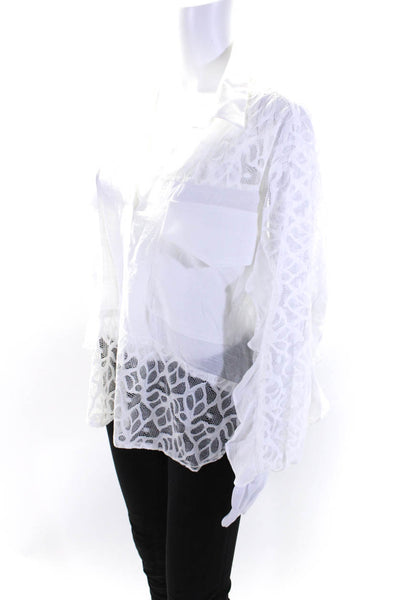 Briefly Womens 3/4 Sleeve Collared Lace Trim Oversized Shirt White Size 1