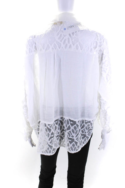 Briefly Womens 3/4 Sleeve Collared Lace Trim Oversized Shirt White Size 1