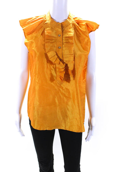 Oscar de la Renta Womens Silk Ruffle Trim Sleeveless Blouse Top Orange Size 10