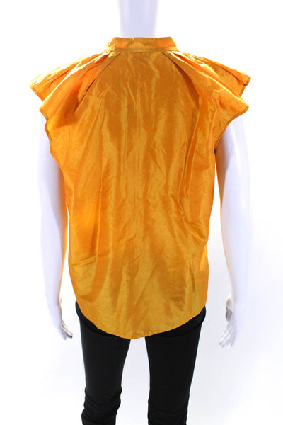 Oscar de la Renta Womens Silk Ruffle Trim Sleeveless Blouse Top Orange Size 10