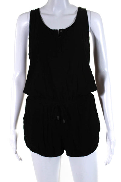 Splendid Womens Henley Snap Scoop Neck Romper Black Size Small