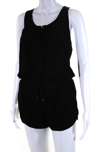 Splendid Womens Henley Snap Scoop Neck Romper Black Size Small