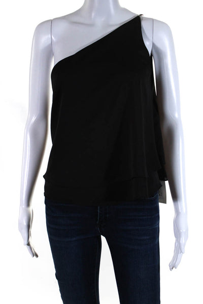 Tyche Womens Layered Satin One Shoulder Tank Top Blouse Black Size Medium