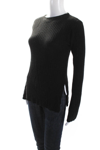 Faithfull The Brand Womens Long Sleeve Scoop Neck Ribbed Sweater Black Size 2