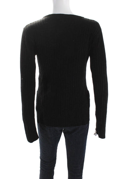 Faithfull The Brand Womens Long Sleeve Scoop Neck Ribbed Sweater Black Size 2