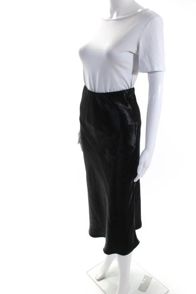 LNA Womens Elastic Waistband Knee Length Satin A Line Skirt Black Size XS