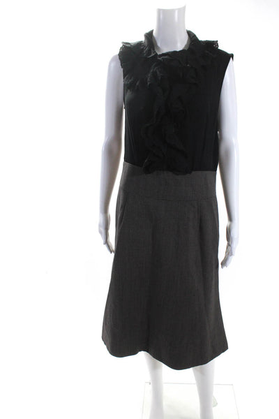 Marc By Marc Jacobs Womens Silk Crepe Two Tone A-Line Dress Black Gray Size 12