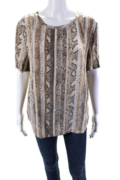 Equipment Femme Womens Silk Snakeskin Print Short Sleeve Blouse Top Brown Size L