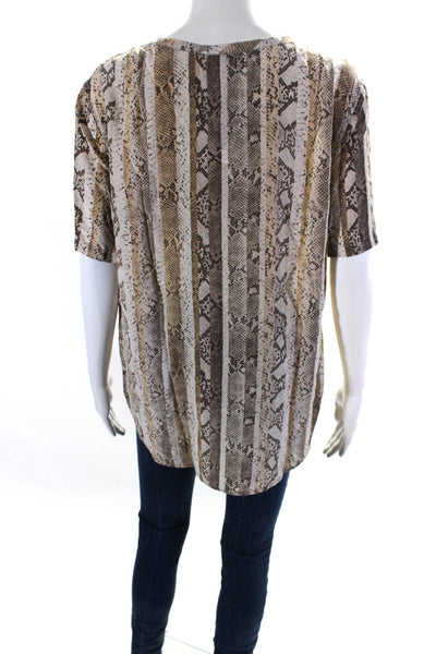 Equipment Femme Womens Silk Snakeskin Print Short Sleeve Blouse Top Brown Size L