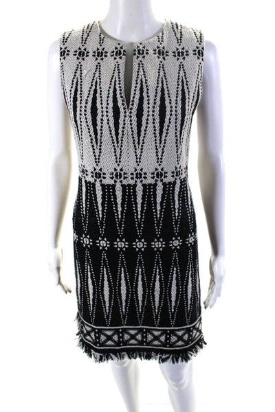 Tory Burch Womens Sleeveless Jacquard Y Neck Sheath Dress Black White Size 2