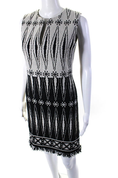 Tory Burch Womens Sleeveless Jacquard Y Neck Sheath Dress Black White Size 2