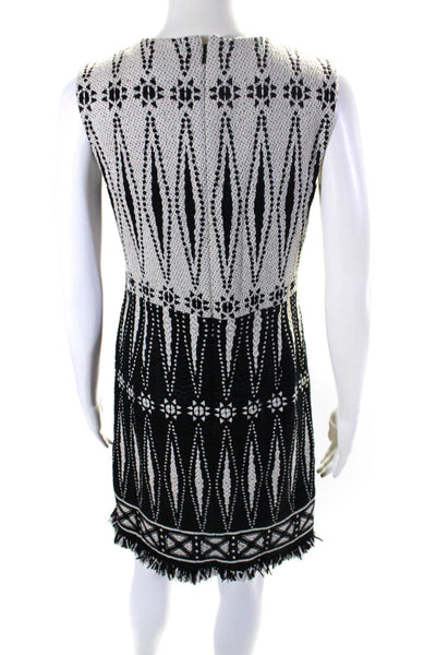 Tory Burch Womens Sleeveless Jacquard Y Neck Sheath Dress Black White Size 2