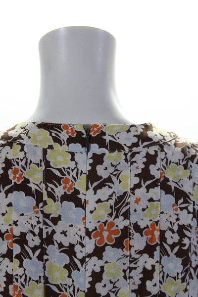 Tory Burch Womens Long Sleeve Floral Shift Dress Brown Yellow Silk Size 4