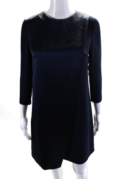 Ted Baker Womens Long Sleeve Crepe Satin Layered Shift Dress Navy Blue Size 1