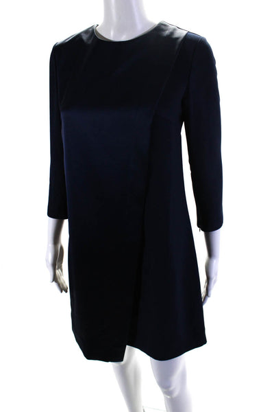 Ted Baker Womens Long Sleeve Crepe Satin Layered Shift Dress Navy Blue Size 1