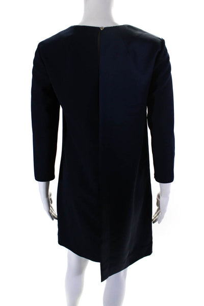 Ted Baker Womens Long Sleeve Crepe Satin Layered Shift Dress Navy Blue Size 1