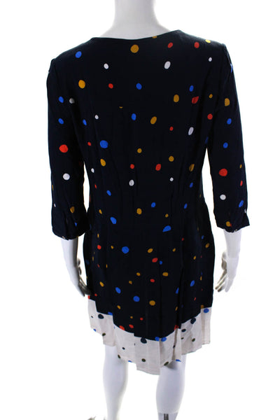 Ted Baker Womens Pleated Polka Dot Henley Drop Waist Dress Navy Blue Size 1