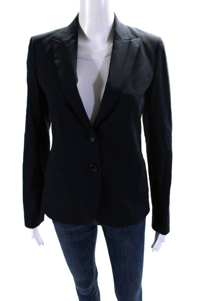 Theory Womens Peak Lapel Two Button Blazer Jacket Navy Blue Wool Size 2