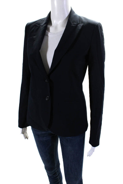 Theory Womens Peak Lapel Two Button Blazer Jacket Navy Blue Wool Size 2