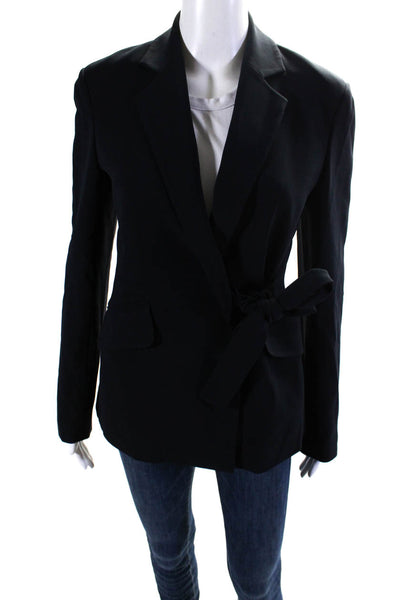 Theory Womens Open Front Woven Blazer Jacket Navy Blue Size 2