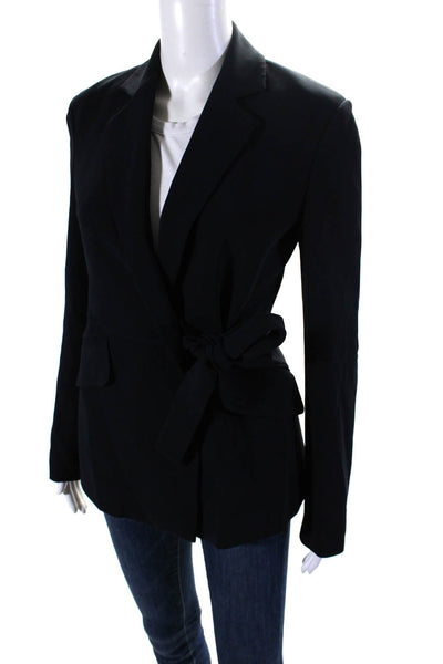 Theory Womens Open Front Woven Blazer Jacket Navy Blue Size 2