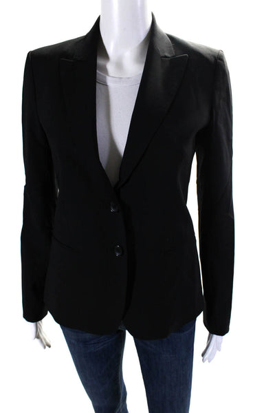 Theory Womens Peak Lapel Two Button Blazer Jacket Black Wool Size 2