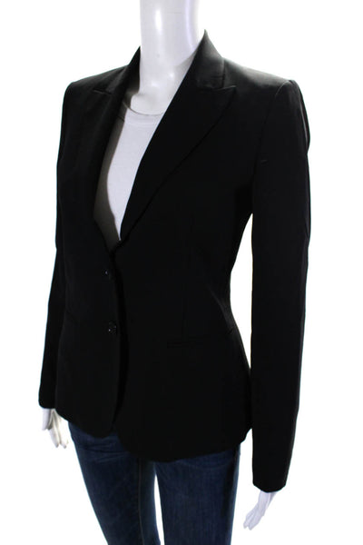 Theory Womens Peak Lapel Two Button Blazer Jacket Black Wool Size 2