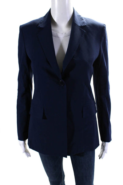 Theory Womens Notched Collar Woven One Button Blazer Jacket Blue Wool Size 4