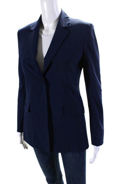 Theory Womens Notched Collar Woven One Button Blazer Jacket Blue Wool Size 4