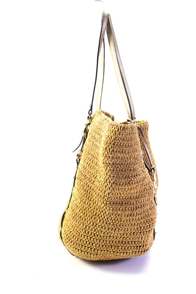 Michael Michael Kors Womens Double Handle Raffia Tote Handbag Brown Gold Tone