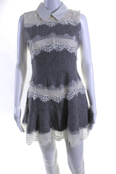 Endless Rose Womens Lace Flannel Collared Mini Flare Sheath Dress Gray Small