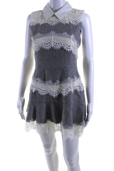 Endless Rose Womens Lace Flannel Collared Mini Flare Sheath Dress Gray Small