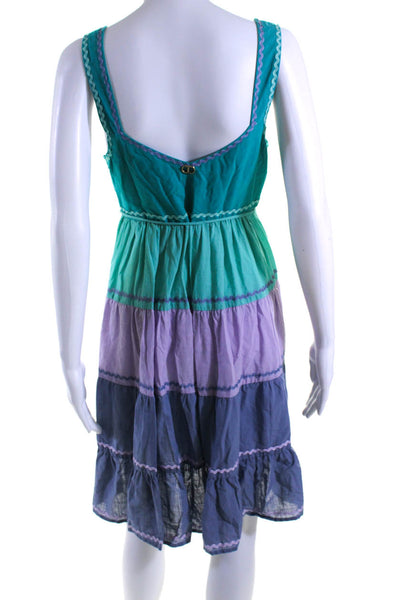 Twinset Womens Tiered Color Block Ric Rac Swing Dress Turquoise Purple IT 40