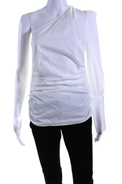 Maggie Marilyn Womens Long Sleeve Poplin One Shoulder Top Blouse White Size 4