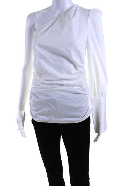 Maggie Marilyn Womens Long Sleeve Poplin One Shoulder Top Blouse White Size 4