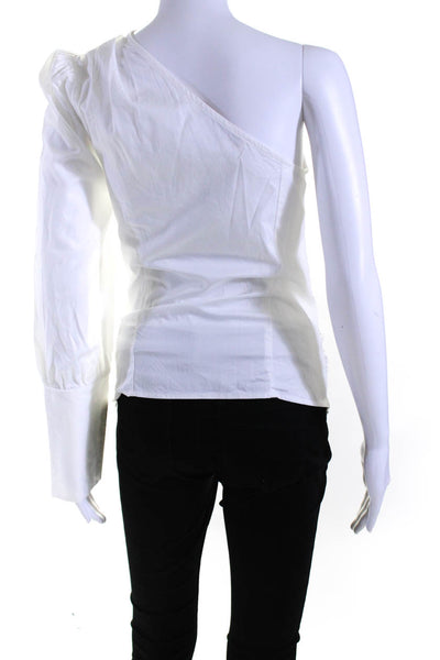 Maggie Marilyn Womens Long Sleeve Poplin One Shoulder Top Blouse White Size 4