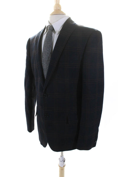 Stafford Mens Plaid Print Buttoned Collared Long Sleeve Blazer Navy Size EUR42