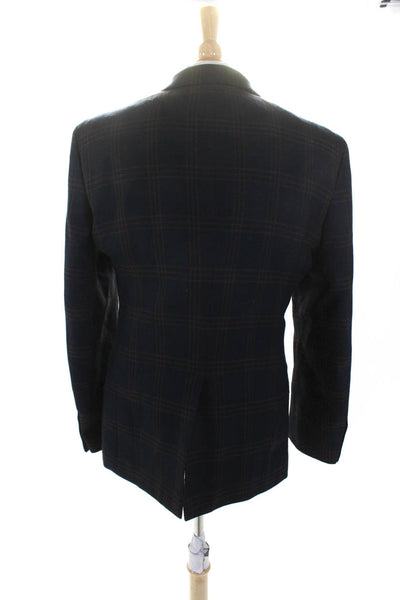 Stafford Mens Plaid Print Buttoned Collared Long Sleeve Blazer Navy Size EUR42