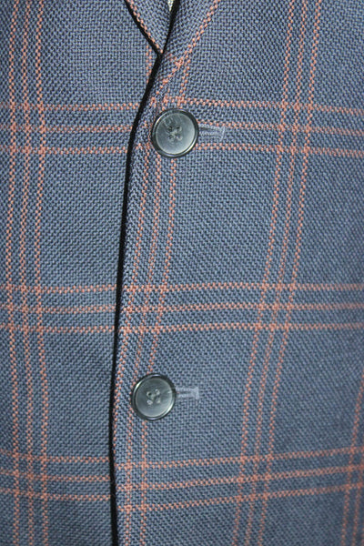 Stafford Mens Plaid Print Buttoned Collared Long Sleeve Blazer Navy Size EUR42