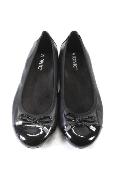 Vionic Womens Cap Toe Bow Tied Round Toe Slip-On Ballet Flats Black Size 8.5