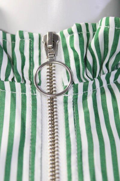 C/MEO Collective Womens Striped Ruffle Half Zip Top Blouse Green White Size XXS