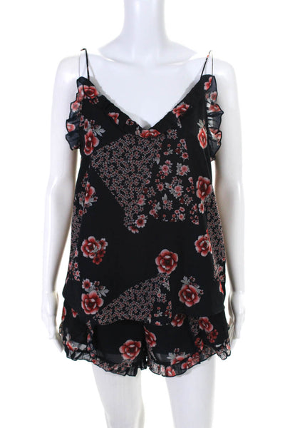 The Fifth Label Womens Floral Ruffle Tank Top Shorts Set Navy Red Size Small