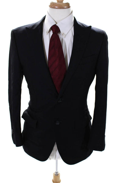 Corneliani Mens Dark Navy Wool Two Button Long Sleeve Blazer Jacket Size 46R