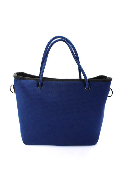 Haute Shore Womens Small Perforated Neoprene Tote Handbag Navy Blue