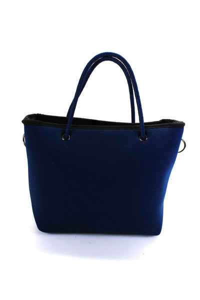 Haute Shore Womens Small Perforated Neoprene Tote Handbag Navy Blue