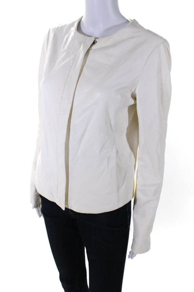 Vince Womens Leather Full Zipper Light Jacket White Size Medium